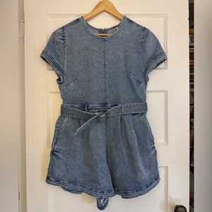 Free People Medium Denim Romper Charlotte Light Fade Wash